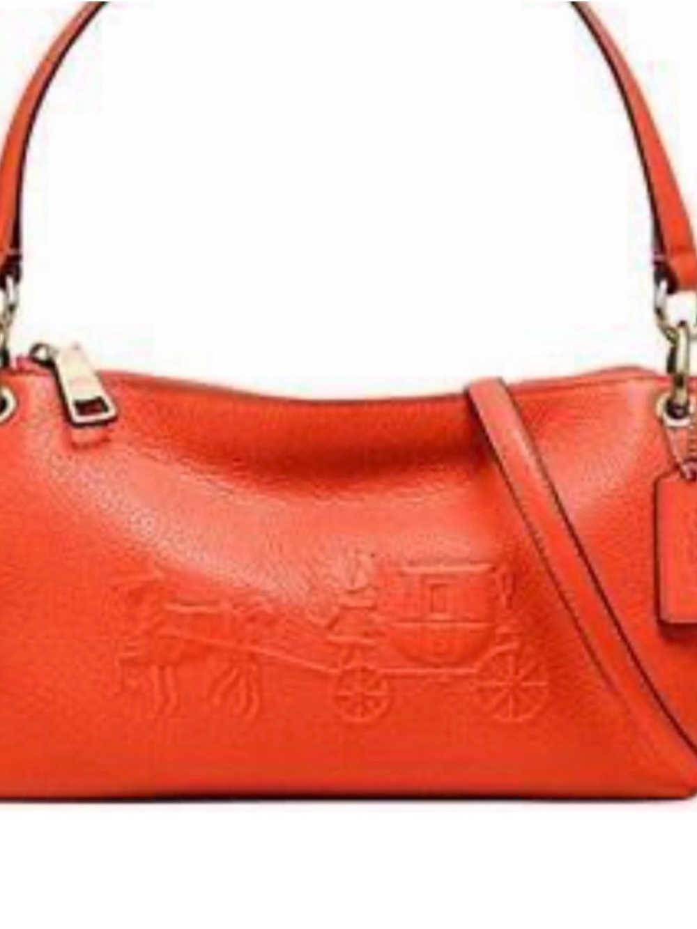 Coach Orange Leather Shoulder Bag with Embossed Carriage